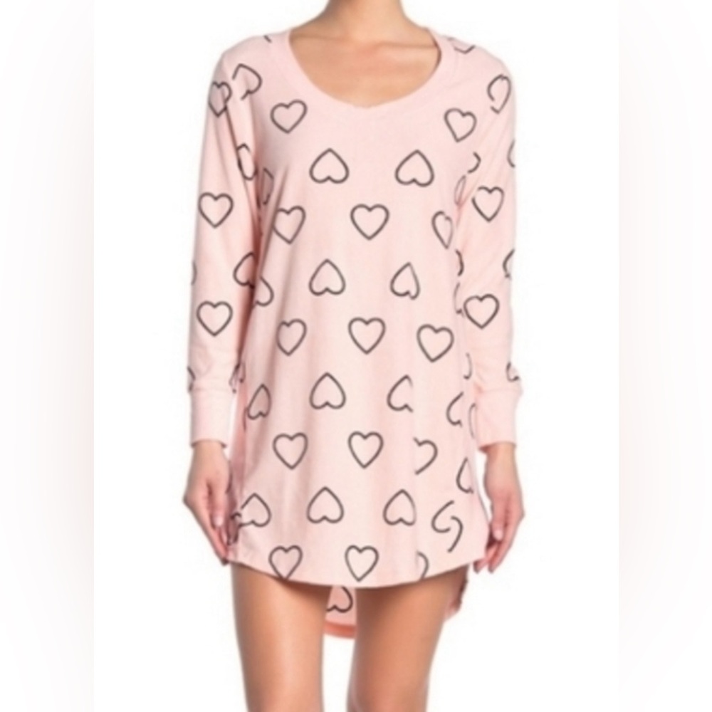 Betsey Johnson Heart, Soft Pink Waffle Knit Nightgown, long sleeve size S